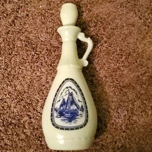 Blue and White Jim Beam Whiskey Decanter, Delft Blue Ship and Windmill Decanter